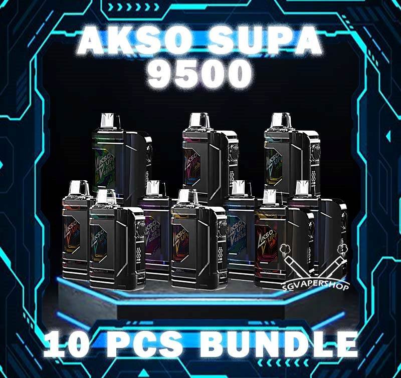 10PCS AKSO SUPA 9500 DISPOSABLE BUNDLE - SG VAPER SHOP The 10PCS AKSO SUPA 9500 DISPOSABLE BUNDLE Package include : 10 x AKSO SUPA 9.5K PUFFS 1 x Free Gift Free Delivery AKSO SUPA 9500 disposable are one of the smash-market vape in Malaysia. They pack a rechargeable battery and come prefilled with a whopping 9.5ml of liquid together with an indicator special for battery and liquid level. This allows you to vape longer on a single disposable and makes the AKSO SUPA a great option for traveling, extended road trips, or even just day-to-day use. Each AKSO SUPA disposable will last for 9500 puffs. Each AKSO SUPA delivers a great flavoring, a satisfying draw and the indicator; three fastors that make for a great disposable. They feel really good in the hand as the rounded it ergonomic to hold vape with. The AKSO SUPA is available more Flavour for you to choose. Adjustable Airflow Some of the AKSO product comes with airflow adjustable, same goes with AKSO SUPA. The function for your satisfying your daily vape. 9500 Puffs Number of puff can long last more than 1 week with a great usage of a pad. Battery & Liquid Indicator The great function of the indicator to alert you the power of battery and the liquid level in the pod. 9.5ml The high amount of liquid with a great consistency taste since the first puff. Specification : Up to 9500 Puffs under specific conditions. Type C Rechargeable Smart Screen Indicator for Battery & E-liquid Safety Child Lock Button Adjustable Airflow Booster Button ⚠️AKSO SUPA 9500 FLAVOUR LINE UP⚠️ Apple Asam Boi Blackberry Ice Blackcurrant Yakult Creamy Milk Grape Ice Ice Cream Cake Green Grape Lychee Longan Super Ice Mint Taro Ice Cream Mango Yakult Nutty Tobacco Rootbeer Solero Strawberry Vanilla Donut Vanilla Latte Watermelon Ice Yakult Melony Gum Strawberry Gum Guava Asam Mango Ice Get Akso Disposable Collection Now . SG VAPE COD SAME DAY DELIVERY , CASH ON DELIVERY ONLY. TAKE BULK ORDER /MORE ORDER PLS CONTACT ME : SGVAPERSHOP VIEW OUR DAILY NEWS INFORMATION VAPE : TELEGRAM CHANNEL