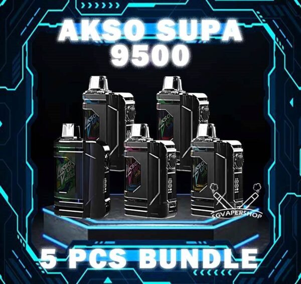 5PCS AKSO SUPA 9500 DISPOSABLE BUNDLE - SG VAPER SHOP The 5PCS AKSO SUPA 9500 DISPOSABLE BUNDLE Package include : 5 x AKSO SUPA 9.5K PUFFS 1 x Free Gift Free Delivery AKSO SUPA 9500 disposable are one of the smash-market vape in Malaysia. They pack a rechargeable battery and come prefilled with a whopping 9.5ml of liquid together with an indicator special for battery and liquid level. This allows you to vape longer on a single disposable and makes the AKSO SUPA a great option for traveling, extended road trips, or even just day-to-day use. Each AKSO SUPA disposable will last for 9500 puffs. Each AKSO SUPA delivers a great flavoring, a satisfying draw and the indicator; three fastors that make for a great disposable. They feel really good in the hand as the rounded it ergonomic to hold vape with. The AKSO SUPA is available more Flavour for you to choose. Adjustable Airflow Some of the AKSO product comes with airflow adjustable, same goes with AKSO SUPA. The function for your satisfying your daily vape. 9500 Puffs Number of puff can long last more than 1 week with a great usage of a pad. Battery & Liquid Indicator The great function of the indicator to alert you the power of battery and the liquid level in the pod. 9.5ml The high amount of liquid with a great consistency taste since the first puff. Specification : Up to 9500 Puffs under specific conditions. Type C Rechargeable Smart Screen Indicator for Battery & E-liquid Safety Child Lock Button Adjustable Airflow Booster Button ⚠️AKSO SUPA 9500 FLAVOUR LINE UP⚠️ Apple Asam Boi Blackberry Ice Blackcurrant Yakult Creamy Milk Grape Ice Ice Cream Cake Green Grape Lychee Longan Super Ice Mint Taro Ice Cream Mango Yakult Nutty Tobacco Rootbeer Solero Strawberry Vanilla Donut Vanilla Latte Watermelon Ice Yakult Melony Gum Strawberry Gum Guava Asam Mango Ice Get Akso Disposable Collection Now . SG VAPE COD SAME DAY DELIVERY , CASH ON DELIVERY ONLY. TAKE BULK ORDER /MORE ORDER PLS CONTACT ME : SGVAPERSHOP VIEW OUR DAILY NEWS INFORMATION VAPE : TELEGRAM CHANNEL