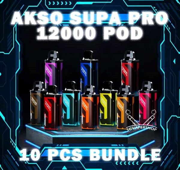 10 X AKSO SUPA PRO 12000 ( 12K ) CARTRIDGE POD BUNDLE - SG VAPER SHOP SINGAPORE The 10 X AKSO SUPA PRO 12000 ( 12K ) CARTRIDGE POD BUNDLE Package include : Choose 10 Pcs of AKSO SUPA PRO 12K Puffs with amazing price ! 1 x Free Gift Free Delivery The AKSO SUPA PRO 12000 Vape Cartridge Flavour Ready stock in our sg singapore store online shop for same day delivery! Discover the pinnacle of vaping technology with the AKSO Supa Pro 12k Cartridge Flavour close pod systems. Enjoy up to 12k puffs and explore 20 + exciting flavors, all waiting for you to unleash the SUPA POWER! It include 1 cartridge and 1 device for starter kit, providing everything you need to get started. When the cartridge is finish, simply replace it with a new cartridge, reusing the existing battery to save costs. Vapers can enjoy cost savings by ordering AKSO Supa Pro 12k prefilled cartridge separately and swapping them onto their AKSO Supa Pro battery device. Attach the cartridge body kit part. The battery include a great features of anti-overcharge and auto cut off system. To check if the cartridge has be connecting with the body kit, take a little breath in. If the screen indicator show the display,  it’s mean this both part are connected. Specification : Nicotine 50mg (5%) 12000 Puffs : Number of puff can long last more than 1 week with a great usage of a pod Blue Led : Unlock and Booster Blue & Green Led : Press 3 Time for child lock safety 12ML Juice : The high amount of liquid with a great consistency taste since the first puff Chip Set Tech : Flavour Liquid Indicator which showing the level of the liquid left in the cartridge Rechargeable Battery Charging Port Type-C ⚠️AKSO SUPA PRO 12000 CARTRIDGE POD FLAVOUR LINE UP⚠️ Apple Asam Boi Blackcurrant Yakult Grape Ice Watermelon Mango Lime Minty Gum Nutty Tobacco Peanut Butter Toast Pineapple Mango Pomegranate Plum Guava Rootbeer Triple Mango Strawberry Hami Melon Mango Nata De Coco Strawberry Vanilla Custard Pina Watermelon Strawberry Zesty Grape Watermelon Grape Mango Mangosteen Lychee Longan Grape Gum Passion Grape Honeydew Blackcurrant Apple Aloe Vera Blueberry Kiwi Ice Coffee Hazelnut Oolong Green Tea Passion Lychee Tea Guan Yin Wild Sour Berry SG VAPE COD SAME DAY DELIVERY , CASH ON DELIVERY ONLY. TAKE BULK ORDER /MORE ORDER PLS CONTACT ME : SGVAPERSHOP VIEW OUR DAILY NEWS INFORMATION VAPE : TELEGRAM CHANNEL