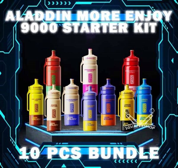 10PCS ALADDIN PRO MORE ENJOY 9000 BUNDLE - SG VAPER SHOP The 10PCS ALADDIN PRO MORE ENJOY 9000 DISPOSABLE BUNDLE Package include : 10 x ALADDIN PRO MORE ENJOY 9K PUFFS 1 x Free Gift Free Delivery Discover ALADDIN PRO MORE ENJOY 9000 Puffs Disposable is a brand new design vape from Aladdin Pro feature with swappable cartridge in different color design and super yummy flavors! It include 1 cartridge and 1 device, providing everything you need to get started. When the cartridge is finish, simply replace it with a new cartridge, reusing the existing battery to save costs. It come with 9000 Puffs and variety of flavors to choose, each flavor are unique with different taste. It satisfy your sweet cravings without the minty taste. Specification : Nicotine : 50mg (5%) Approx : 9000 puffs Capacity : 18ml Adjustable Airflow Rechargeable Battery 650mAh Charging Port: Type-C ⚠️ALADDIN MORE ENJOY 9000 FLAVOUR LINE UP⚠️ Mango Lychee Watermelon Strawberry Ice Cream Mango Peach Ribena Mango Yakolt Passionfruit Yakolt Watermelon Candy Yakult Mango Watermelon Sirap Bandung Strawberry Kiwi Strawberry Mango Lychee Watermelon Mango Milk Strawberry Candy Strawberry Blackcurrant Lemon Candy Strawberry kiwi Candy SG VAPE COD SAME DAY DELIVERY , CASH ON DELIVERY ONLY. TAKE BULK ORDER /MORE ORDER PLS CONTACT ME : SGVAPERSHOP VIEW OUR DAILY NEWS INFORMATION VAPE : TELEGRAM CHANNEL