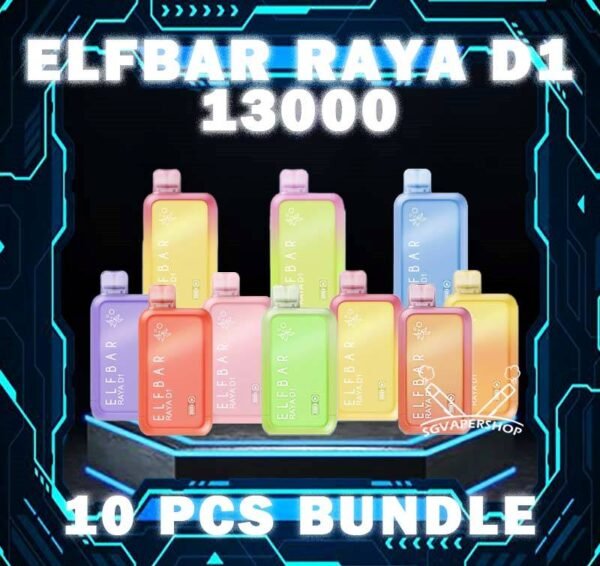 10PCS ELFBAR RAYA D1 13000 BUNDLE - SG VAPER SHOP The 10PCS ELFBAR RAYA D1 13000 DISPOSABLE BUNDLE Package include : 10 x ELFBAR RAYA D1 13K PUFFS 1 x Free Gift Free Delivery Introduce the ELF BAR RAYA D1,  a premium disposable pod equipped with mesh coil technology, boasting an impressive 13000 Puffs. Crafted by ELFBAR's expert team, the mesh coil ensures a seamless and intense flavor experience with every puff. Moreover, it featuring a screen display that will provide you with information about battery power and the remaining liquid level in your RAYA D1! Specification : Approx. 13000 Puffs Capacity 18ml Rechargeable Battery 650mAh Anti Dry-Burn Protection E-liquid & Power Display Screen Charging Port: Type-C ⚠️ELF BAR RAYA D1 13000 FLAVOUR LINE UP⚠️ Apple Orange Bubblegum Kiwi Guava Grape Mango Lychee Bubblegum Mango Strawberry Ice Cream Peach Lychee Blackcurrant Ribena Lychee Solero Strawberry Guava Lychee Juicy Peach Cola Masam Bubblegum Mix Berries SG VAPE COD SAME DAY DELIVERY , CASH ON DELIVERY ONLY. TAKE BULK ORDER /MORE ORDER PLS CONTACT ME : SGVAPERSHOP VIEW OUR DAILY NEWS INFORMATION VAPE : TELEGRAM CHANNEL