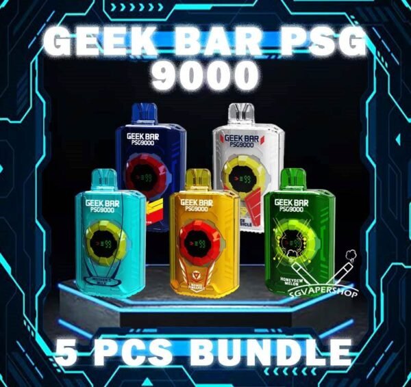 5PCS GEEK BAR PSG 9000 DISPOSABLE BUNDLE The 5PCS GEEK BAR PSG 9000 DISPOSABLE BUNDLE Package include : 5 x GEEK BAR 9K PUFFS DISPOSABLE 1 x Free Gift Free Delivery Geek bar PSG 9000 disposable is official partner of Paris Saint-Germain F.C. It comes with many superior flavours to fulfill Malaysian taste buds. With a massive 9000 puffs, Singapore vapers can use it without hassle of frequent replacements. The Geekbar 9000 has smart screen indicator which keep updating on both battery and e-liquid levels in real time. It also has adjustable air flow which can satisfied different users needs. Specification : Puff : 9000 Puffs Volume : 18ML Flavour Charging : Rechargeable with Type C Coil : Mesh Coil Fully Charged Time : 20mins Nicotine Strength : 5% ⚠️GEEK BAR PSG 9000 FLAVOUR LINE UP⚠️ Chocolate Mocha Classic Double Rootbeer Grape Blackcurrant Mango Blackcurrant Mixed Berries Sirup Bandung Strawberry Watermelon Triple Mango Vanilla Cream Puff Watermelon Pear Apple Asam Boi Dewberry Cream Ice Popsicle Juicy Watermelon Honeydew Melon Mango Pineapple Mother's Milk Strawberry Lemonade Wild Berry Ice Pomegranate Plum Lychee Berry Pineapple Honeydew SG VAPE COD SAME DAY DELIVERY , CASH ON DELIVERY ONLY. TAKE BULK ORDER /MORE ORDER PLS CONTACT ME : SGVAPERSHOP VIEW OUR DAILY NEWS INFORMATION VAPE : TELEGRAM CHANNEL