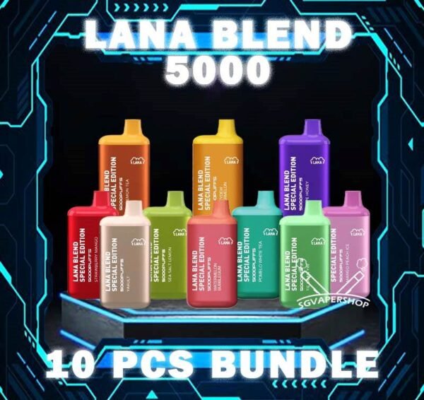 10PCS LANA BLEND 5000 DISPOSABLE BUNDLE - SG VAPER SHOP The 10PCS LANA BLEND 5000 DISPOSABLE BUNDLE Package include : 10 x LANA BLEND 5K PUFFS 1 x Free Gift Free Delivery Lana Blend 5000 Special Edition Disposable Vape  is a compact and stylish disposable vape kit that offers a convenient and satisfying vaping experience, it is perfect for those who prefer a simple yet stylish look. One of the standout features of the Lanabar 5000 is its flavor options. The device offers a range of flavors to choose from, each with its own unique taste profile. The flavors are well-balanced and do not contain any harsh or irritant ingredients, making for a smooth and enjoyable vaping experience. Whether you prefer sweet, fruity, or menthol flavors, the the Lanabar 5000 has something for everyone. Another advantage of the the Lanabar 5k is its size and portability. The device is small and lightweight, making it easy to carry in your pocket or bag. It’s perfect for those who need a discreet and convenient vaping solution, whether you’re at work, home, or on the go. The disposable design also means that you don’t have to worry about replacing parts or cleaning the device, making it a hassle-free option for those who want a simple and straightforward vaping experience. Specifications : Puff : 5000 Puffs Nicotine : 3% Capacity : 13ml Battery : 850mAh Charging : Rechargeable with Type C ⚠️LANA BLEND 5000 DISPOSABLE FLAVOUR LINE UP⚠️ Aloe Yogurt Chrysanthemum Tea Double Mint Grape Apple Ice Grape Bubblegum Grape Honey Ice Lemon Tea Mango Peach Ice Sea Salt Lemon Strawberry Mango Ice Tie Guan Yin Yakult Watermelon Bubblegum Honeydew Watermelon Pomelo White Tea SG VAPE COD SAME DAY DELIVERY , CASH ON DELIVERY ONLY. TAKE BULK ORDER /MORE ORDER PLS CONTACT ME : SGVAPERSHOP VIEW OUR DAILY NEWS INFORMATION VAPE : TELEGRAM CHANNEL