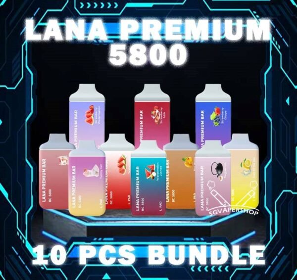 10PCS LANA PREMIUM 5800 DISPOSABLE BUNDLE - SG VAPER SHOP The 10PCS LANA PREMIUM 5800 DISPOSABLE BUNDLE Package include : 10 x LANA PREMIUM 5800 PUFFS 1 x Free Gift Free Delivery Lana Premium Bar 5800 Disposable Vape is a fantastic choice for anyone looking for a convenient and reliable vaping experience. The kit comes in a compact and light weight design, making it easy to carry with you wherever you go. The device provides up to 5800 puffs, which is more than enough to last for several days of vaping. Additionally, the device is rechargeable, which means that you don’t have to worry about running out of power when you need it most. Another advantage of the Lana Premium Bar 5800  is its ease of use. The device is draw-activated, which means that you simply inhale to activate the device. This makes it ideal for those who are new to vaping or simply prefer a more straightforward experience. Specifition :  Puff : 5800 Puffs Nicotine : 3% Capacity : 13ml Battery : 650mAh Charging : Rechargable with Type C ⚠️LANA PREMIUM BAR 5800 DISPOSABLE FLAVOUR LINE UP⚠️ Apple Grape Banana Ice Champagne Apple Coke Cool Double Mint Golden Armour (Chrysanthemum) Grape Grape Gum Honey Grape Honeydew Lemonade Tea Longjing Tea Lychee Mango Peach Milk Froth Love Coffee Passion Fruit Peach Peach Oolong Tea Pineapple Rootbeer Sprite Lemon Strawberry Banana Strawberry Grape Strawberry Milk Strawberry Watermelon Taste Of The Sea (Sea Salt Lemon) Thai Mango Tie Guan Yin Watermelon Watermelon Lychee Yogurt Yummy Yam SG VAPE COD SAME DAY DELIVERY , CASH ON DELIVERY ONLY. TAKE BULK ORDER /MORE ORDER PLS CONTACT ME : SGVAPERSHOP VIEW OUR DAILY NEWS INFORMATION VAPE : TELEGRAM CHANNEL
