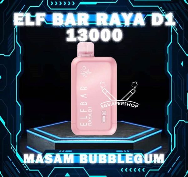 ELF BAR RAYA D1 13000 DISPOSABLE Introduce the ELF BAR RAYA D1,  a premium disposable pod equipped with mesh coil technology, boasting an impressive 13000 Puffs. Crafted by ELFBAR's expert team, the mesh coil ensures a seamless and intense flavor experience with every puff. Moreover, it featuring a screen display that will provide you with information about battery power and the remaining liquid level in your RAYA D1! Specification : Approx. 13000 Puffs Capacity 18ml Rechargeable Battery 650mAh Anti Dry-Burn Protection E-liquid & Power Display Screen Charging Port: Type-C ⚠️ELF BAR RAYA D1 13000 FLAVOUR LINE UP⚠️ Apple Orange Bubblegum Kiwi Guava Grape Mango Lychee Bubblegum Mango Strawberry Ice Cream Peach Lychee Blackcurrant Ribena Lychee Solero Strawberry Guava Lychee Juicy Peach Cola Masam Bubblegum Mix Berries SG VAPE COD SAME DAY DELIVERY , CASH ON DELIVERY ONLY. TAKE BULK ORDER /MORE ORDER PLS CONTACT ME : SGVAPERSHOP VIEW OUR DAILY NEWS INFORMATION VAPE : TELEGRAM CHANNEL