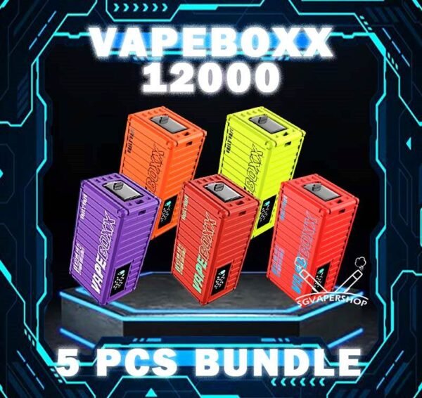 5PCS VAPEBOXX 12000 DISPOSABLE BUNDLE The 5PCS VAPEBOXX 12000 DISPOSABLE BUNDLE Package include : 5 x VAPEBOXX 12K PUFFS DISPOSABLE 1 x Free Gift Free Delivery The VAPEBOXX 12000 Puffs disposable box from VAULT VAPE is an innovative addition to the vaping market, offering an impressive puff capacity of 12,000 hits with a 5% nicotine concentration. Overall, the VAPEBOXX 12000 Puffs disposable box appears to combine a high puff count with several user-friendly features, making it an appealing choice for vapers seeking convenience, performance, and customization options. Discover out signature Hazelnut Coffee flavor, alongside popular options like VAPE BOXX 12K PUFFS Gummy Bear, Double Mango , Grape Apple , Sour Bubblegum, Lychee Sparkling and Kiwi Strawberry Apple. For those craving extra sweetness, you can also enjoy Watermelon Bubblegum or Honeydew Melon flavors. Specification : Approx. 12000 puffs Smart Screen Display Airflow Adjustment Hidden Foldable Tip Explosive Cloud Rechargeable Battery Charging Port: Type-C ⚠️VAPEBOXX 12000 FLAVOUR LINE UP⚠️ Hazelnut Coffee Honeydew Melon Gummy Bear Grape Yogurt Double Mango Solero Ice Cream Energy Bull Strawberry Ice Cream Grape Apple Mixed Fruits Sour Bubblegum Original Yakult Grape Sparkling Green Apple Sparkling Lychee Sparkling Blackcurrant Grape Watermelon Bubblegum Kiwi Strawberry Apple SG VAPE COD SAME DAY DELIVERY , CASH ON DELIVERY ONLY. TAKE BULK ORDER /MORE ORDER PLS CONTACT ME : SGVAPERSHOP VIEW OUR DAILY NEWS INFORMATION VAPE : TELEGRAM CHANNEL