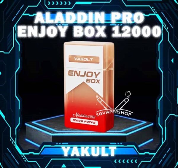 ALADDIN PRO ENJOY BOX 12000 DISPOSABLE The ALADDIN PRO ENJOY BOX 12000 puffs , in our Vape Singapore Ready Stock , get it now with us and same day delivery ! Enjoy delicious vaping experience  The ALADDIN Enjoy Box 12k Puffs! Design in a sleek cigarette box style design with a cap for mouthpiece protection! Enjoy 15+ delightful flavors with 12000 smooth puffs, each bursting with sweet perfection! Specification : Nicotine : 50mg (5%) Approx : 12000 puffs Rechargeable Battery 650mAh Charging Port: Type-C ⚠️ALADDIN PRO ENJOY BOX 12000 FLAVOUR LINE UP⚠️ Energy Drink Guava Hazelnut Coffee Strawberry Mango Honeydew Syrup Bandung Strawberry Blackcurrant Mango Strawberry Kiwi Yakult Strawberry Grape Double Mango Candy Honeydew Yakult Mango Yakult Mango Peach Sour Bubblegum Solero Lime Gummy Bear Grape Lychee Grape Bubblegum Mixed Bubblegum Mango Bubblegum Sakura Grape Strawberry Bubblegum Solero Yakult Solero Ice Cream White Coffee SG VAPE COD SAME DAY DELIVERY , CASH ON DELIVERY ONLY. TAKE BULK ORDER /MORE ORDER PLS CONTACT ME : SGVAPERSHOP VIEW OUR DAILY NEWS INFORMATION VAPE : TELEGRAM CHANNEL