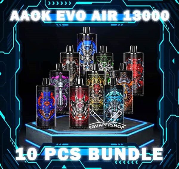 10PCS AAOK EVO AIR 13000 DISPOSABLE BUNDLE - VAPE SINGAPORE SG COD The 10PCS AAOK EVO AIR 13000 DISPOSABLE BUNDLE Package include : 10 x AAOK EVO AIR 13K PUFFS 1 x Free Gift Free Delivery The AAOK EVO AIR 13K PUFFS DISPOSABLE is a Airjuatable Airflow Vape , Ready stock in vape singapore Sg Vape Cod. Available 10 Flavour line up for you choose. Get it now with SG VAPER SHOP ! ⚠️AAOK EVO AIR 13000 FLAVOUR LINE UP⚠️ Apple Pie Banana Vanilla Custard Candy Guava Mint Grape Apple Ice Oat Milk Pineapple Colada Pear Watermelon Root Beer Sirap Bandung Strawberry Vanilla SG VAPE COD SAME DAY DELIVERY , CASH ON DELIVERY ONLY. TAKE BULK ORDER /MORE ORDER PLS CONTACT ME : SGVAPERSHOP VIEW OUR DAILY NEWS INFORMATION VAPE : TELEGRAM CHANNEL