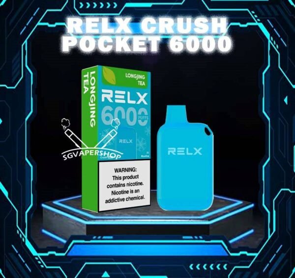 RELX CRUSH POCKET 6000 DISPOSABLE - SG VAPER SHOP SINGAPORE SG The RELX Crush Pocket 6000 Puffs Disposable vape Ready stock at Singapore sg shop on sale for same day delivery. This kit offers a refreshing summer experience with its subtle sweetness, strong cooling effect, and moderate richness RELX Pocket features a puff count of up to 6k puffs, an atomizer with a mech coil 2.0, powered by 10W. Equipped with a 470mAh battery, it reaches 80% charge in just 45 minutes. Specifition :  Puffs: 6000 Puff Nicotine Strength : 3% Charging Time : Roughly 30-45min Battery Capacity : Type-C Rechargeable ⚠️RELX CRUSH POCKET 6000 FLAVOUR LINE UP⚠️ LongJing Tea Mint Freeze Peach Oolong Tea Root Beer Sea Salt Lemon Sour Plum Cola TieGuanYin Tea Watermelon Chill Icy Mineral Water Chrysanthemum SG VAPE COD SAME DAY DELIVERY , CASH ON DELIVERY ONLY. TAKE BULK ORDER /MORE ORDER PLS CONTACT ME : SGVAPERSHOP VIEW OUR DAILY NEWS INFORMATION VAPE : TELEGRAM CHANNEL