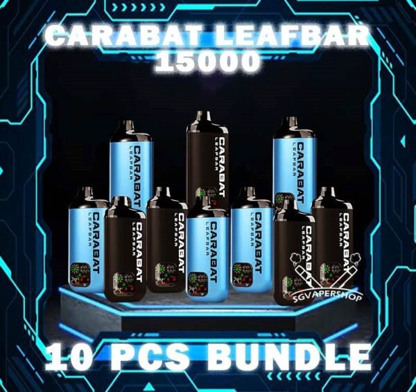 10PCS x CARABAT LEAFBAR 15000 DISPOSABLE - SG VAPER SHOP SINGAPORE 10PCS x CARABAT LEAFBAR 15000 DISPOSABLE Package Include: Choose 10Pcs x Carabat 15k Puffs Disposable Pod Free Gift x1 Free Delivery Charge! The CARABAT LEAFBAR 15000 DISPOSABLE is starter kit & prefilled cartridge pod system design,  The vape in stock on sale at Singapore sg shop for same day delivery. This kit is lasted production from CARABAT VAPE company, available 10 +plus flavour for singapore vaper choose!try it now! Specifications: Nicotine 5 % Approx. 15000 Puffs Safety Child Lock Dual Mesh Coil Adjustable Airflow Rechargeable Battery (Type C Port) ⚠️CARABAT LEAFBAR 15000 STARTER KIT & POD FLAVOUR LINE UP⚠️ Energy Drink Vanilla Milkshake Double Guava Popcorn Caramel Rootbeer Pineapple Berry Citrus Tobacco Vanilla Blackcurrant Lychee Watermelon Splash Mango Shak Honeydew Melon Lychee Blackcurrant Mango Watermelon SG VAPE COD SAME DAY DELIVERY , CASH ON DELIVERY ONLY. TAKE BULK ORDER /MORE ORDER PLS CONTACT ME : SGVAPERSHOP VIEW OUR DAILY NEWS INFORMATION VAPE : TELEGRAM CHANNEL