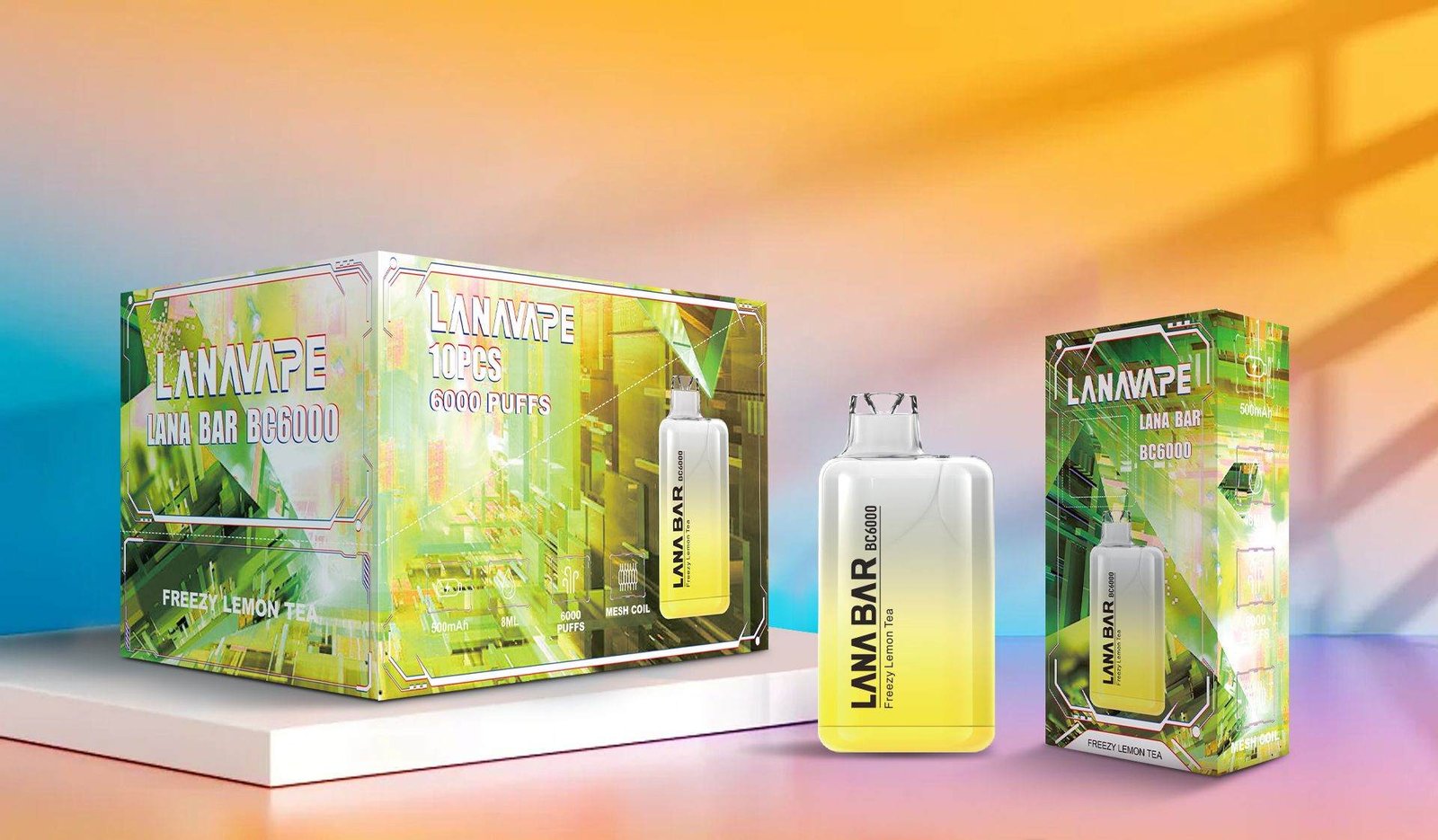 LANA BAR BC 6000 PUFFS This Product Ha Faster heating and a better realistic flavour presentation. The battery 500mAh and E-liquid 8ML. RICH COLOR COMBINATIONS The Gradient Color Gradient color conforms to the aesthetic trend of the market. HIGH-END TEXTURE Featherlight and Comfortable to hold small size but contain with 6k puffs. 10 PLUS+ FLAVOUR LINE UP Pure and refreshing taste