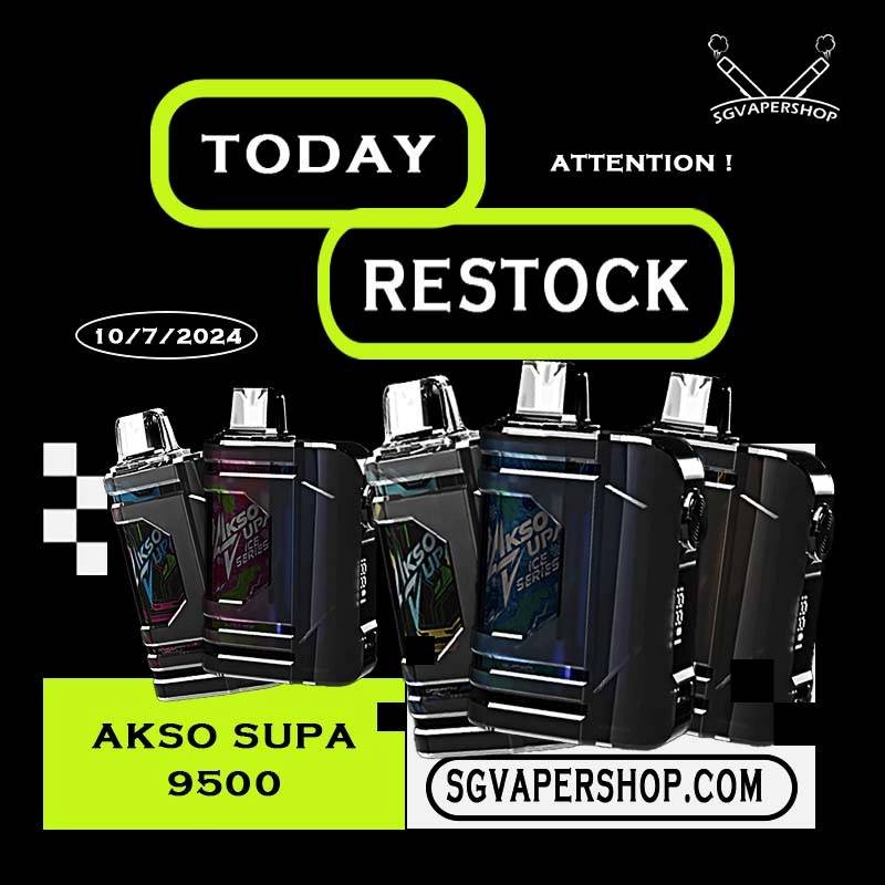 10/7/2024 - AKSO SUPA 9500 DISPOSABLE RESTOCK – AKSO SUPA 9.5K PUFFS VAPE – 10/7/2024 Welcome to our online vape store in Singapore,The #1 destination for all your vaping needs! We offer a wide selection of the latest world class vape devices,pods,and disposable that area always in stock and ready to ship in singapore for vape delivery. Next I will introduce to you which are the best-selling vapes that we restock today! Ready stock at Singapore Vape sg shop on sale for same day delivery. Akso Supa 9500 Flavours available: Apple Asam Boi Blackcurrant Yakult Creamy Milk Ice Cream Cake Mango Yacult Rootbeer Solero Strawberry Vanilla Donut Vanilla Latte Yakult Nutty Tobacco Blackberry Ice Taro Ice Cream Super Ice Mint Green Grapes Lychee Longan Mango Ice Watermelon Ice Guava Asam Grape Ice Melony Gum Strawberry Gum For RESTOCK AKSO SUPA 9.5K PUFFS-10072024 vape product available at SG VAPE SHOP here, get it now with us and same day delivery! TAKE BULK ORDER /MORE ORDER PLS CONTACT ME : SG VAPER SHOP VIEW OUR DAILY NEWS INFORMATION VAPE : TELEGRAM CHANNEL