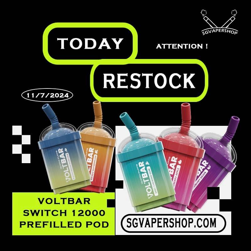 11/7/2024 - VOLTBAR SWITCH 12000 PREFILLED POD CARTRIDGE RESTOCK – VOLTBAR SWITCH 12K PREFILLED POD CARTRIDGE VAPE – 11/7/2024 Welcome to our online vape store in Singapore,The #1 destination for all your vaping needs! We offer a wide selection of the latest world class vape devices,pods,and disposable that area always in stock and ready to ship in singapore for vape delivery. Next I will introduce to you which are the best-selling vapes that we restock today! Ready stock at Singapore Vape sg shop on sale for same day delivery. Voltbar Switch 12000 Prefilled Pod Cartridge Flavours available: Cream Tobacco Cappucccino Watermelon Bubblegum Energy Drink Sour Bubblegum Sakura Grape Grape Bubblegum Mint Chewing Gum Nes coffee Gold Peach Mango Hazelnut Coffee Ribena Yakult Mango Watermelon Solero Lime Mango Yacult Ribena Strawberry Ice Strawberry Apple Watermelon Lychee Blackcurrant Melon Yacult Original Watermelon Kiwi Blackcurrant Honeydew Hawaii Mango For RESTOCK VOLTBAR SWITCH 12K PREFILLED CARTRIDGE POD-11072024 vape product available at SG VAPE SHOP here, get it now with us and same day delivery! TAKE BULK ORDER /MORE ORDER PLS CONTACT ME : SG VAPER SHOP VIEW OUR DAILY NEWS INFORMATION VAPE : TELEGRAM CHANNEL