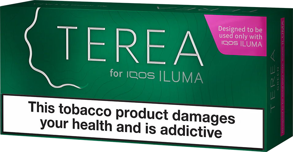 Black Green Terea | SG VAPER SHOP SINGAPORE Terea Black Green heated tobacco products heat real tobacco instead of burning it. This is an important difference between these smoke-free products and cigarettes. Because they don’t burn the tobacco, these products are smoke-free—producing a nicotine-containing aerosol that is fundamentally different from cigarette smoke. Intense & Frosty tobacco experience. An intense menthol cooling sensation complementing a mellow tobacco blend, and enhanced by green fruit nuances. For use with IQOS Iluma devices only. The aroma is quite intense, but not sharp and not chemical. 1 Pack Contains 20 Tobacco sticks (Pack of 20 Sticks). 1 carton contains 10 packs of 20 tobacco sticks. Total 200 tobacco sticks (Box of 200). Compatible with the IQOS Iluma Devices Only Heated tobacco; does not produce tar, smoke or ash Flavor profile: Intense & Frosty tobacco, mellow tobacco, green fruit nuances.