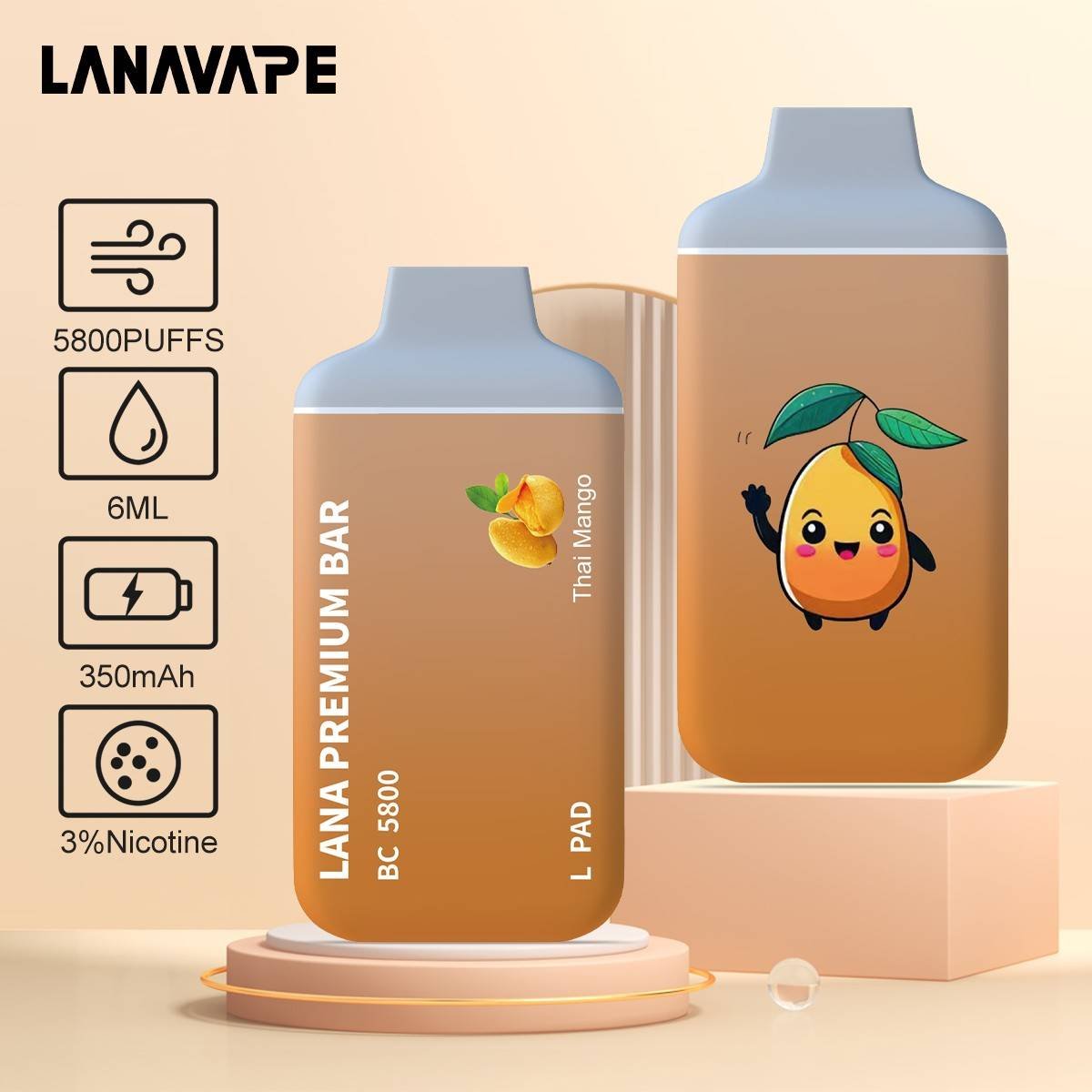 LANA PREMIUM 5800 PUFFS The LANA PREMIUM 5.8K PUFFS ready stock at Singapore sg vaper shop now! available 20 plus+ great flavour line up! Mesh Coil with 650 mAh battery, Nicotine contains of 3%, E-liquid 13ML and Rechargeable Type-C design.