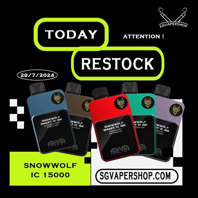 29/7/2024 - SNOWWOLF SMART IC 15000 DISPOSABLE RESTOCK – SNOWWOLF SMART IC 15K DISPOSABLE VAPE – 29/7/2024 Welcome to our online vape store in Singapore,The #1 destination for all your vaping needs! We offer a wide selection of the latest world class vape devices,pods,and disposable that area always in stock and ready to ship in singapore for vape delivery. Next I will introduce to you which are the best-selling vapes that we restock today! Ready stock at Singapore Vape sg shop on sale for same day delivery. Snowwolf Smart Ic 15000 Disposable Vape Flavours available: Blow Pop Blue Power Watermelon Cream Cake Double Mango Kiwi Passion Fruit Aloe Lychee Grape Meta Moon Passion Fruit Yakult Skittles Strawberry Grape Candy Strawberry Kiwi Strawberry Watermelon Taro Ice Cream Watermelon Mint Bubblegum For RESTOCK SNOWWOLF SMART IC 15K DISPOSABLE-29072024 vape product available at SG VAPE SHOP here, get it now with us and same day delivery! TAKE BULK ORDER /MORE ORDER PLS CONTACT ME : SG VAPER SHOP VIEW OUR DAILY NEWS INFORMATION VAPE : TELEGRAM CHANNEL