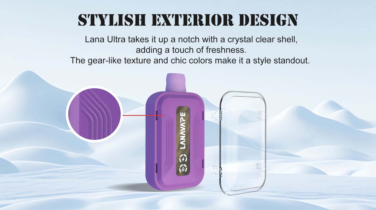 LANA ULTRA 7000 PUFFS Exquisite body and colorful combination. Convenient to carry, allowing 7you to enjoy a beautiful life. Nicotine contain 3% and battery 550mAh, is a airflow adjustment vape , E-liquid 13ML and Rechargeable Type-C design LED Screen. SOFT & SECURE Our mouthpiece, a cozy haven for your vaping pleasure. Crafted from top-notch, food-grade materials, it's the touch of softness your vape deserves. Because safety and comfort should always go hand in hand. OWN YOUR AIRFLOW Take control with our vape's customizable airflow feature. It's your power to tailor the experience, no need for complicated tech speak. Keep it breezy, keep it easy. STYLISH EXTERIOR DESIGN Lana Ultra takes it up a notch with a crustal clear shell,adding a touch of freshness. The gear-like texture and chic colors make it a style standout. ULTRA FLAVOUR 12+PLUS Each one is wild surprise, a burst of excitement for your taste buds. Vaping just got a whole lot more thrilling-buckle up!